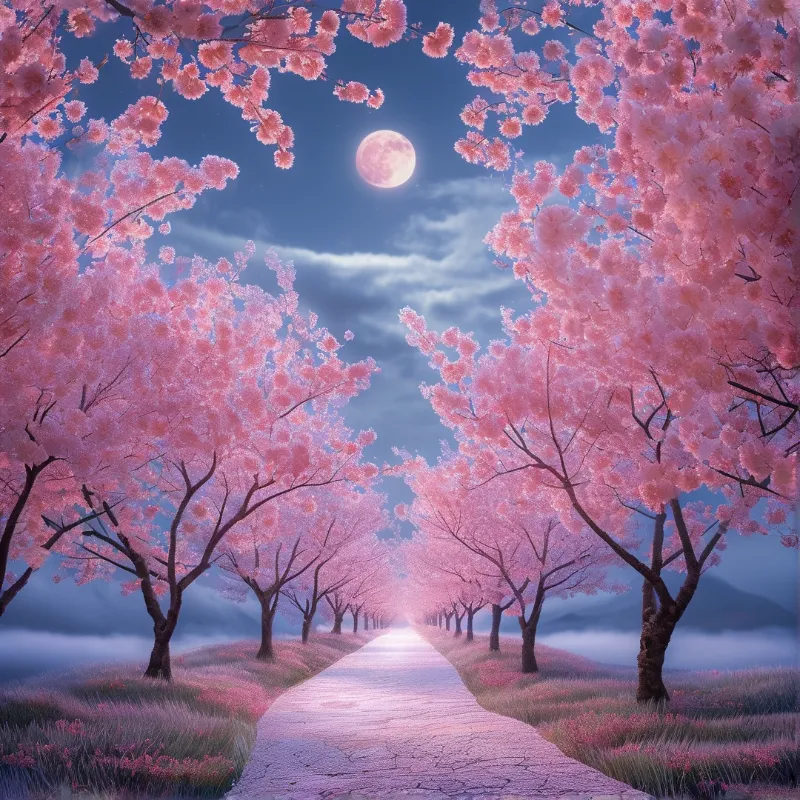 Moonlit Cherry Blossom Path