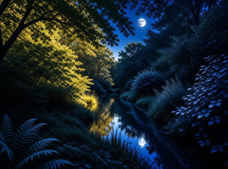 Moonlit Forest River