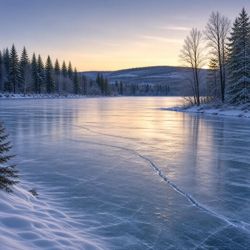 Frozen Lake at Winter Sunset
