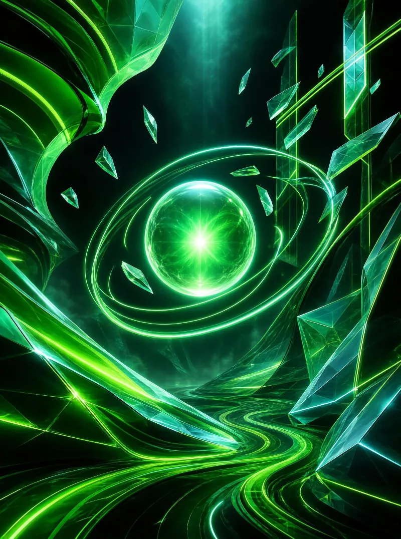 Green Sci-Fi Orb with Crystals