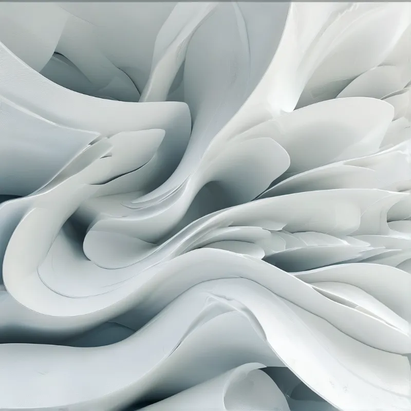 Overlapping sculpted light grey paper surfaces curve organically, casting soft gentle shadow accents across the textured forms.