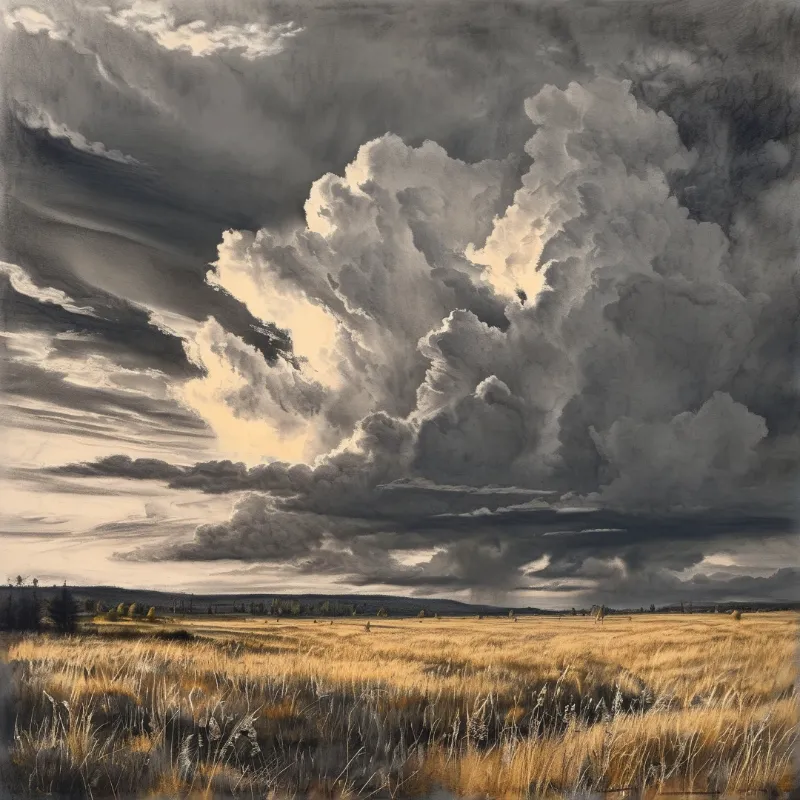 Dramatic Clouds Over Field