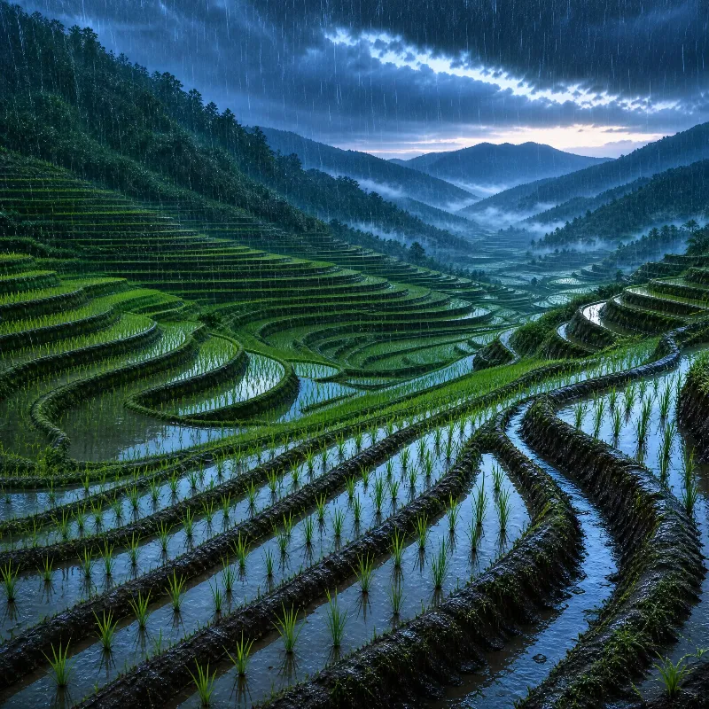 Rainy Rice Terraces