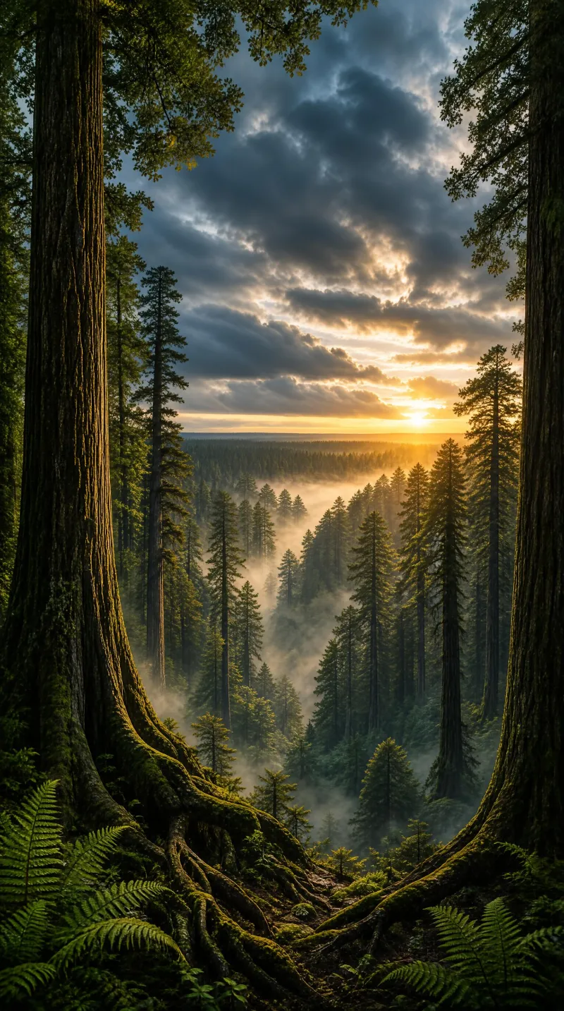 Sunrise in a Redwood Forest