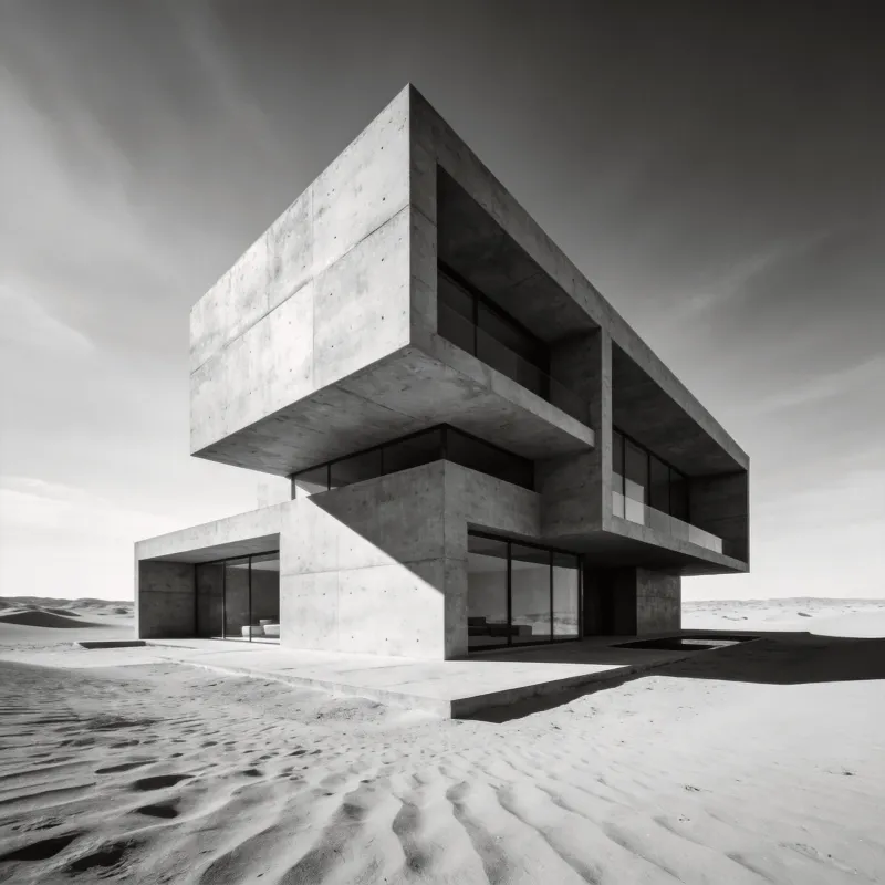 Villa with Brutalist Massing — Desert Plain