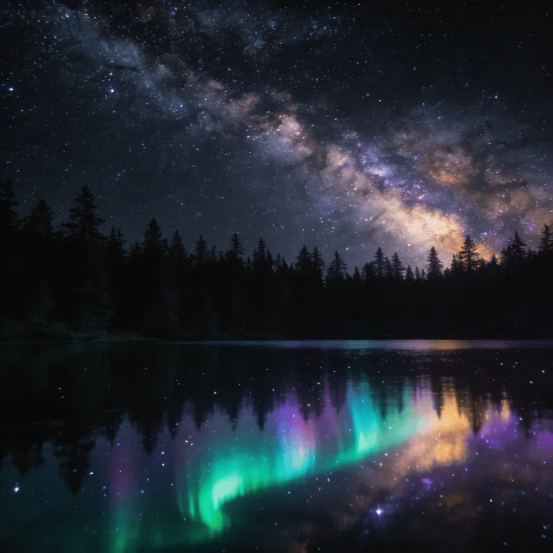 Milky Way and Aurora Above Pine Lake