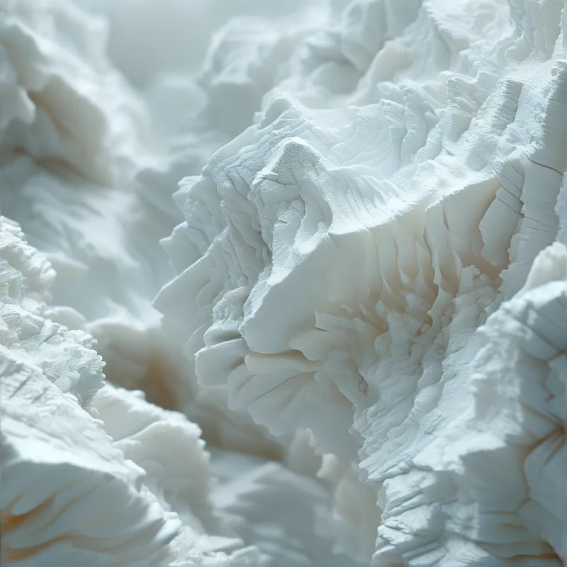Intricate layers of folded white paper create a soft textured surface illuminated by gentle light.