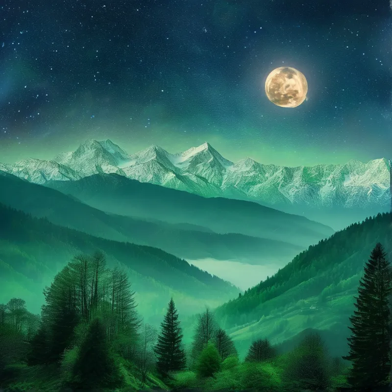 Moonlit Mountain Landscape