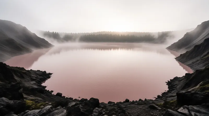 Pink Lake in the Mist