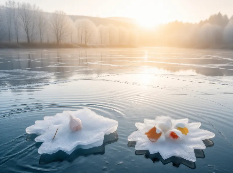 Ice Flowers on Frozen Lake