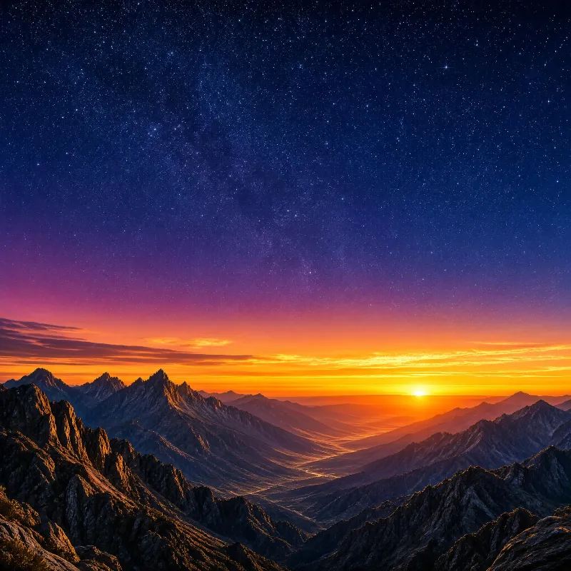 Mountain Sunset Starry Sky