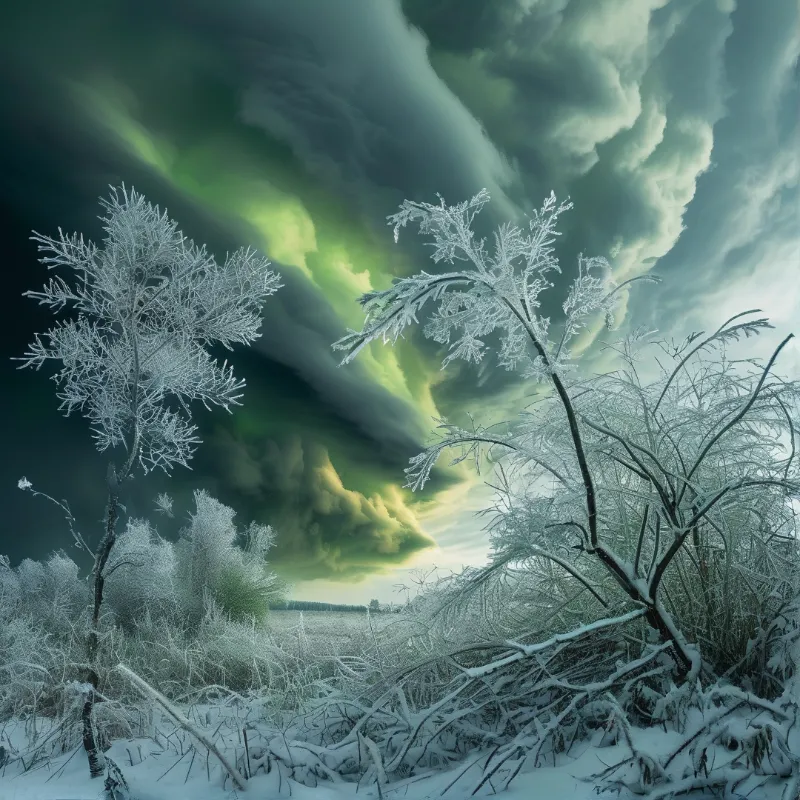 Winter Frost and Green Sky