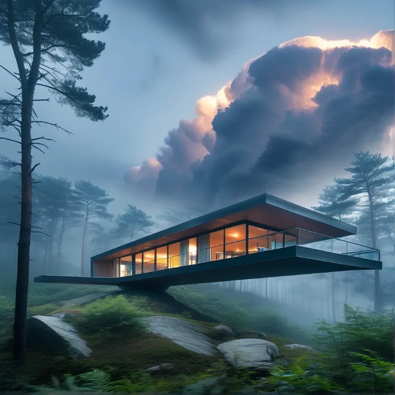 Modern House in Misty Forest
