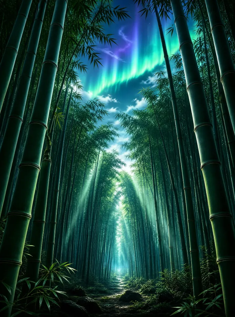 Bamboo Forest with Aurora