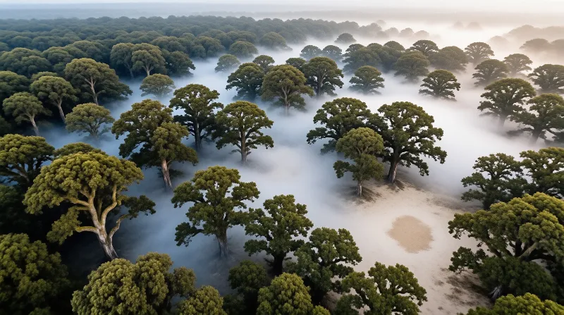 Misty Forest Canopy Aerial Landscape