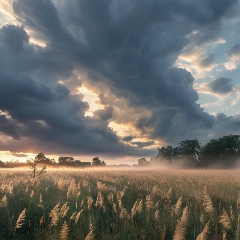 Golden Light Over Misty Field