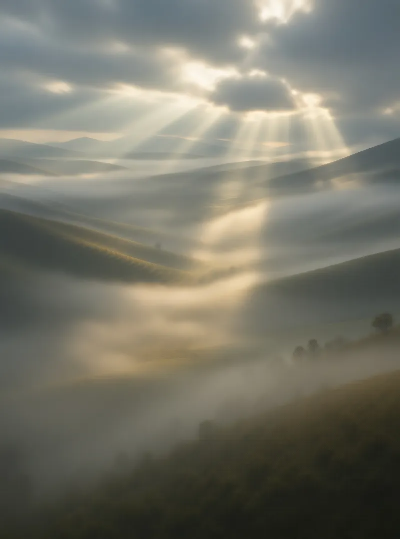 Sunbeams Over Misty Hills