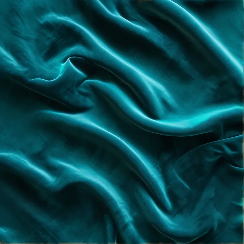 A close up view of shiny blue fabric featuring deep wrinkles and soft lighting on the folds.