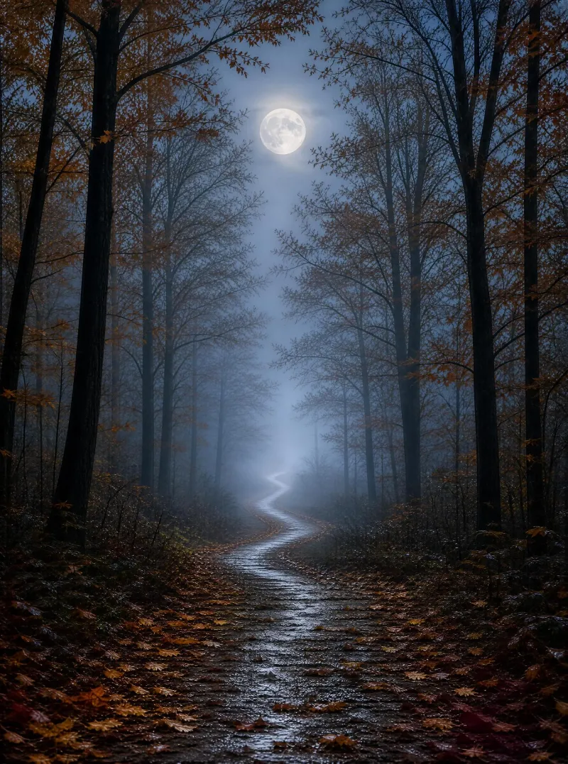 Moonlit Misty Forest Path