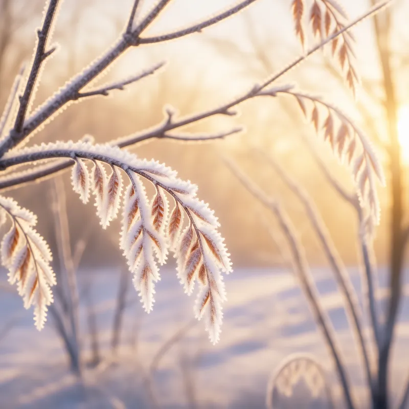 Frosted Leaves in Sunlight