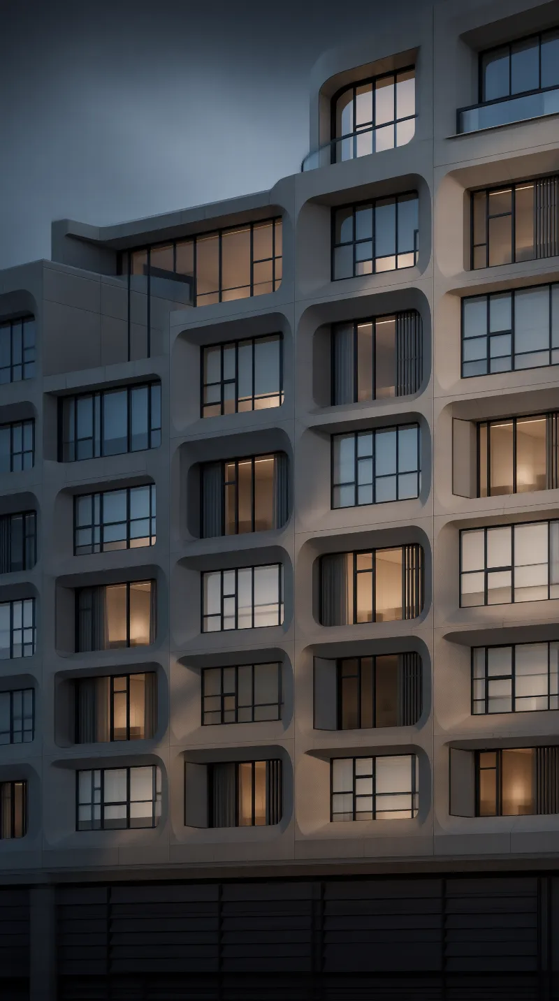 Modern Building Facade at Dusk