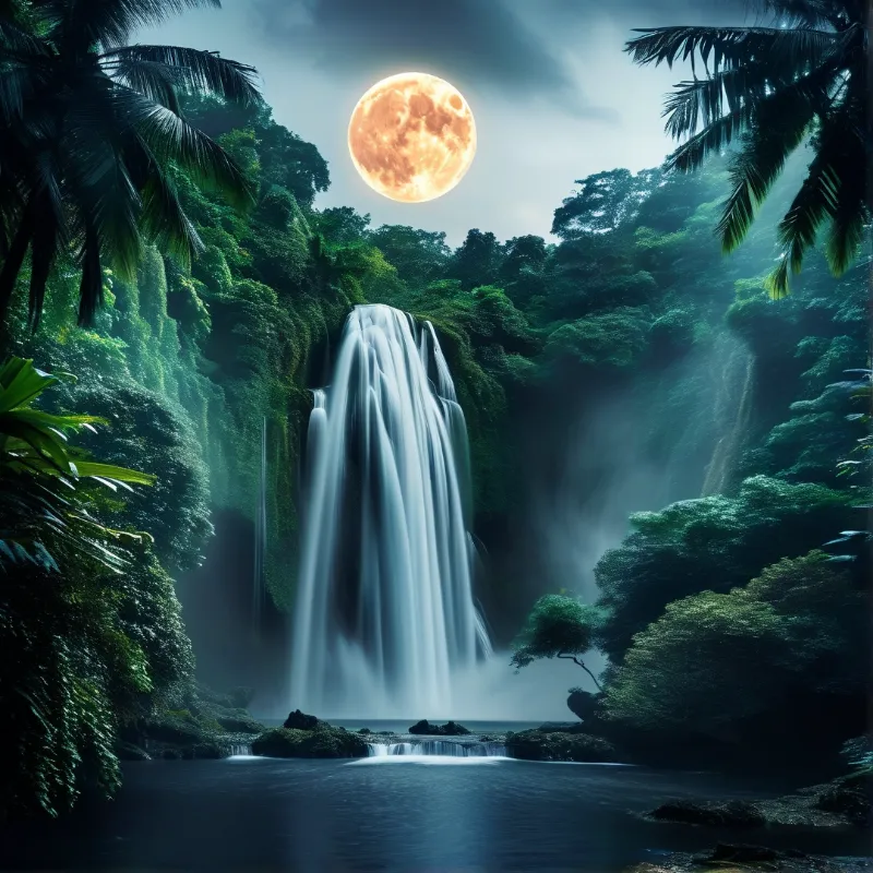 Moonlit Jungle Waterfall