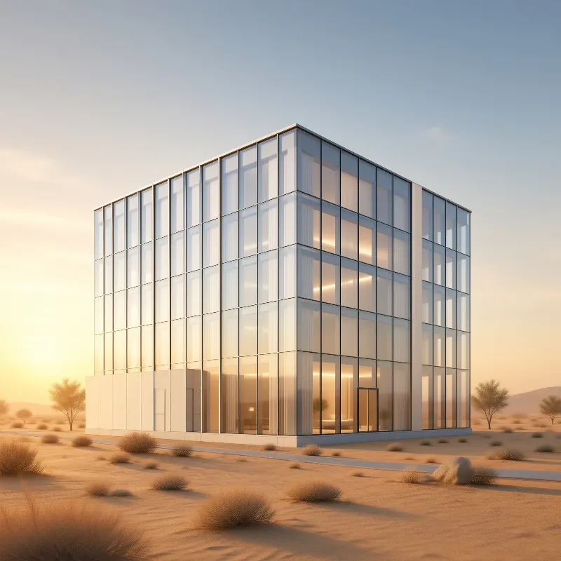 Glass Building in Desert Dusk