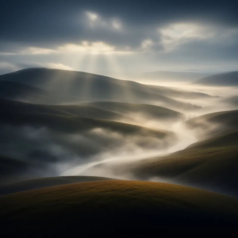 Sunlit Misty Hills