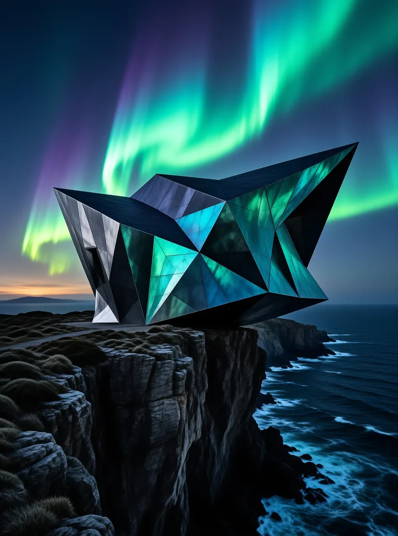 Cliffside Aurora Geometric Art