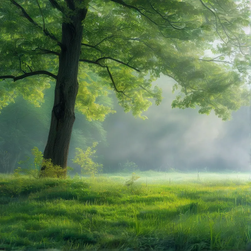 Sunlit Misty Forest