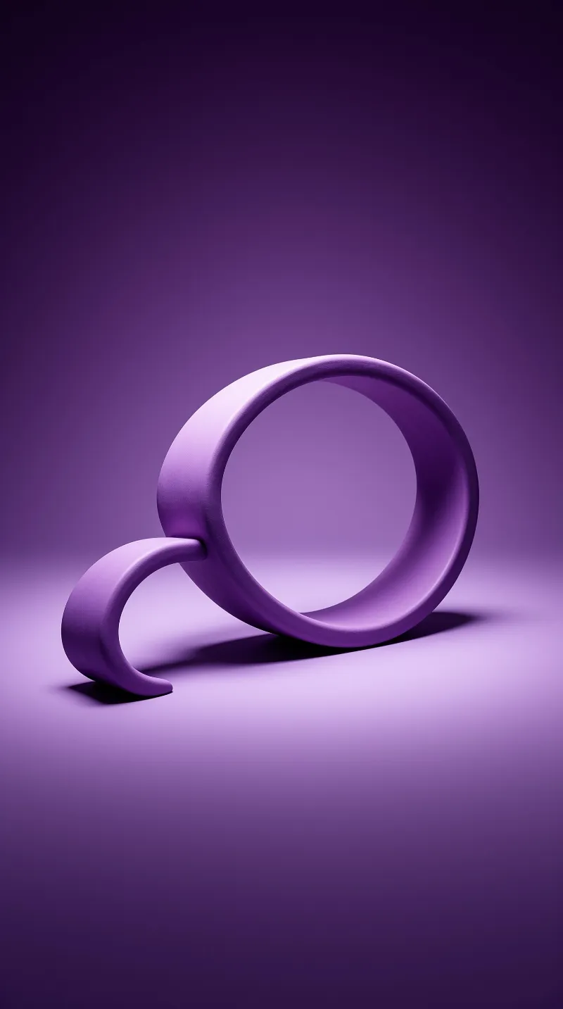 A smooth purple tubular object curves into a circle while resting on a matching violet surface.