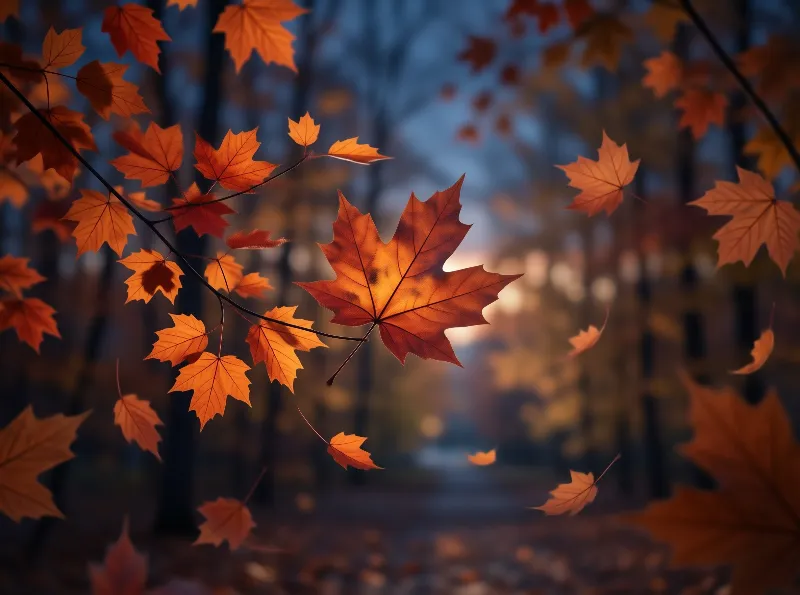 Amber Maple Leaves Landscape