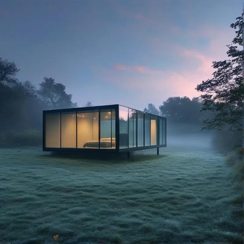 Modern Glass Cabin at Dusk