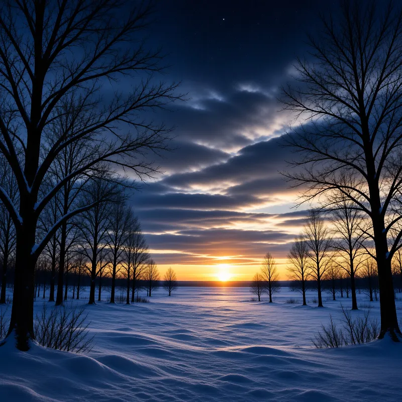 Winter Sunset Over Snow