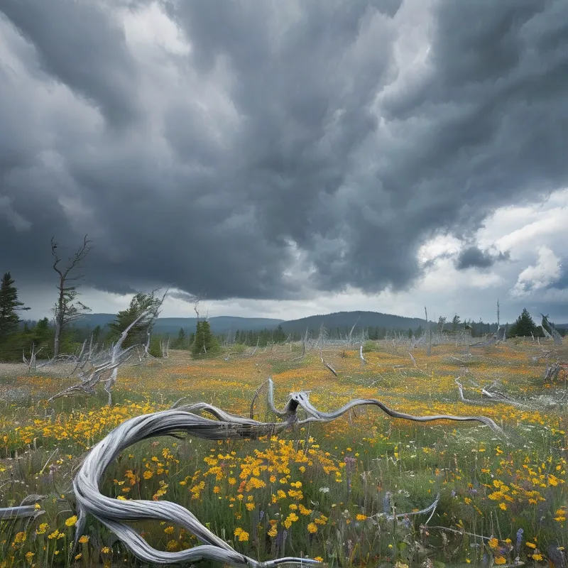 Stormy Meadow with Dead Trees