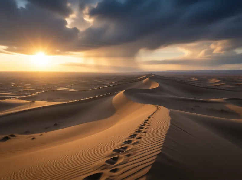 Desert Sunset with Footprints