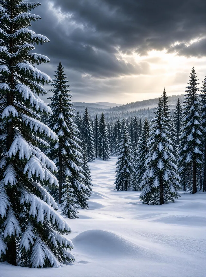Snowy Winter Pine Forest