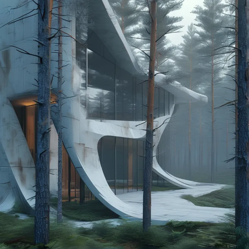 Curved White House in Forest