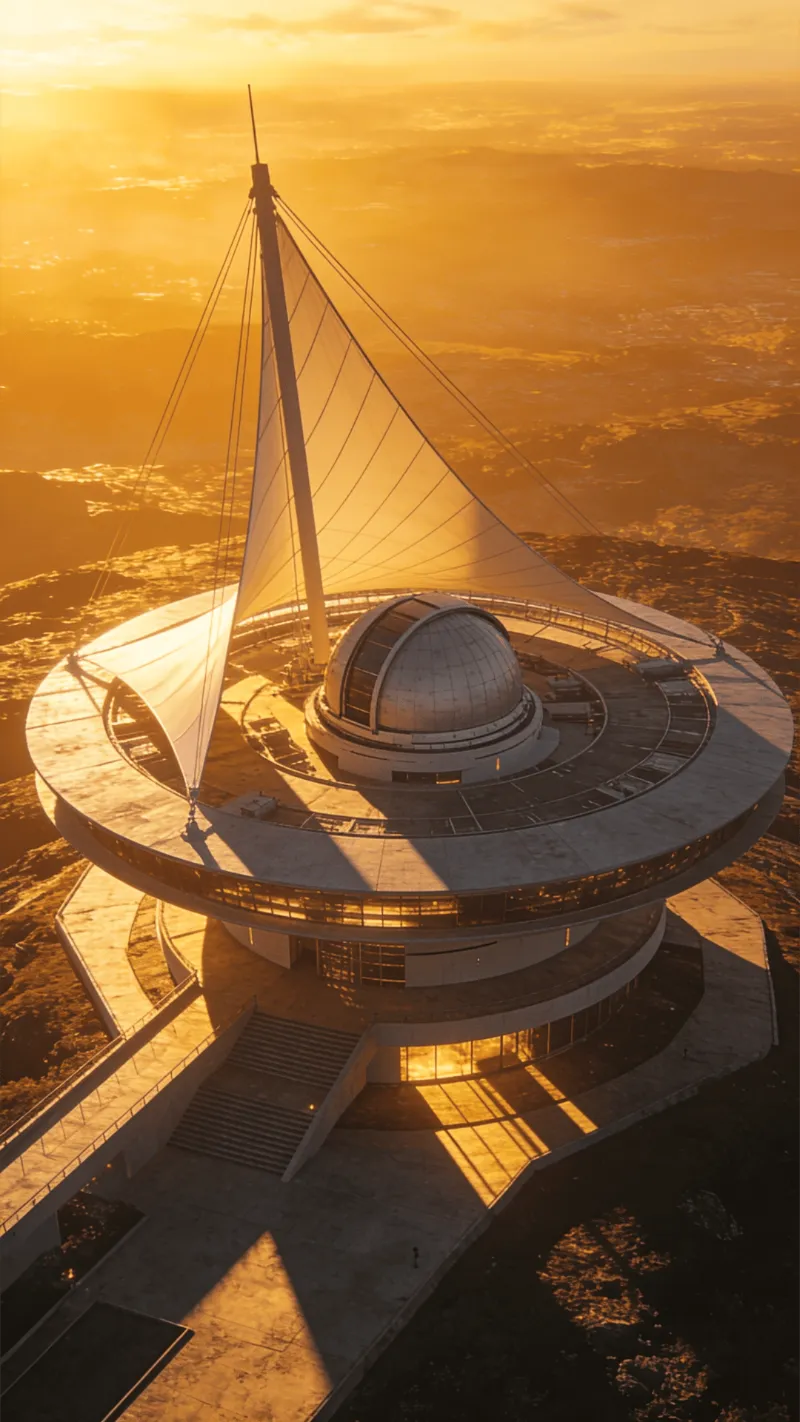 Observatory with Tensile Structure — Golden Sunset