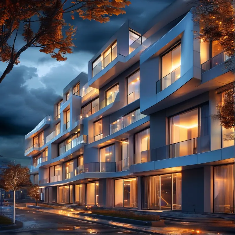 Modern Residential at Autumn Dusk
