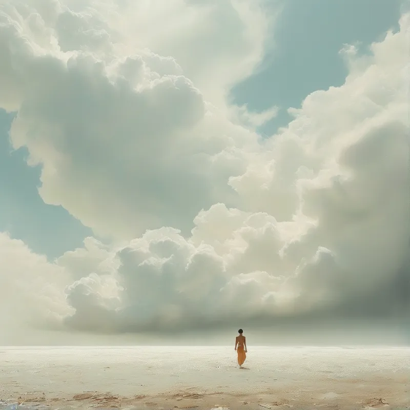 Lone Walk Under Giant Clouds