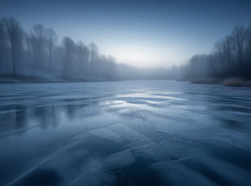 Frozen Lake in Winter Mist