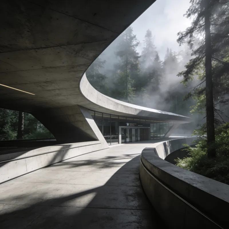 Terminal with Curved Concrete — Misty Forest