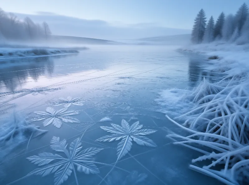 Frozen Lake with Ice Ferns