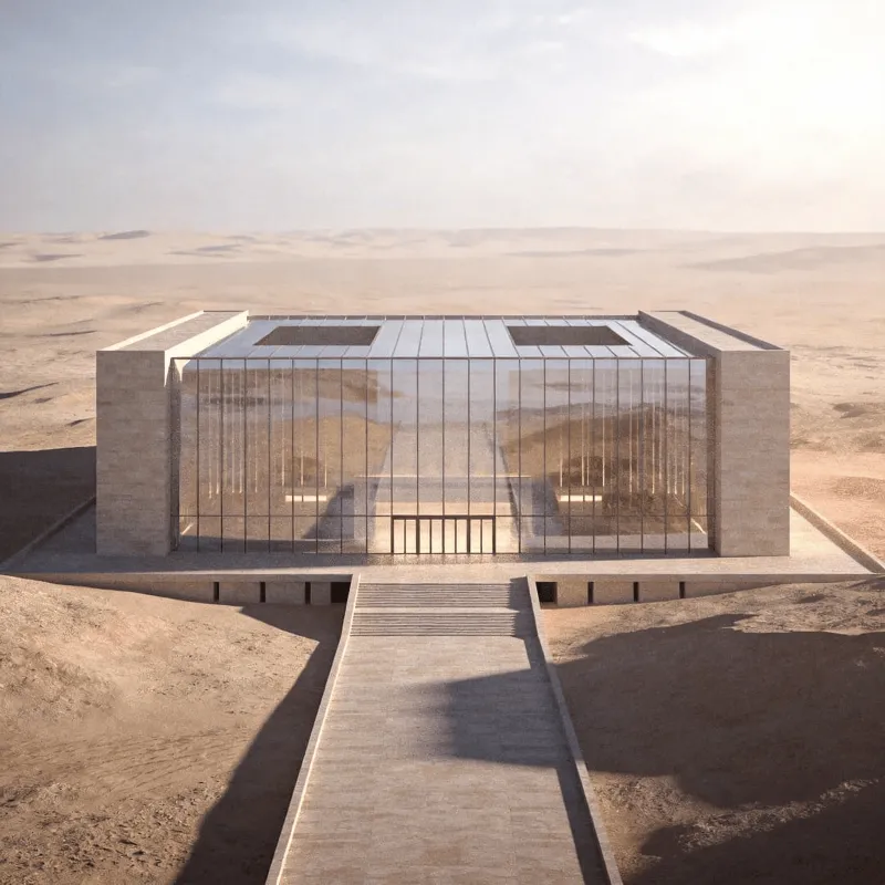 Museum with Glass Curtain Wall — Desert Plain