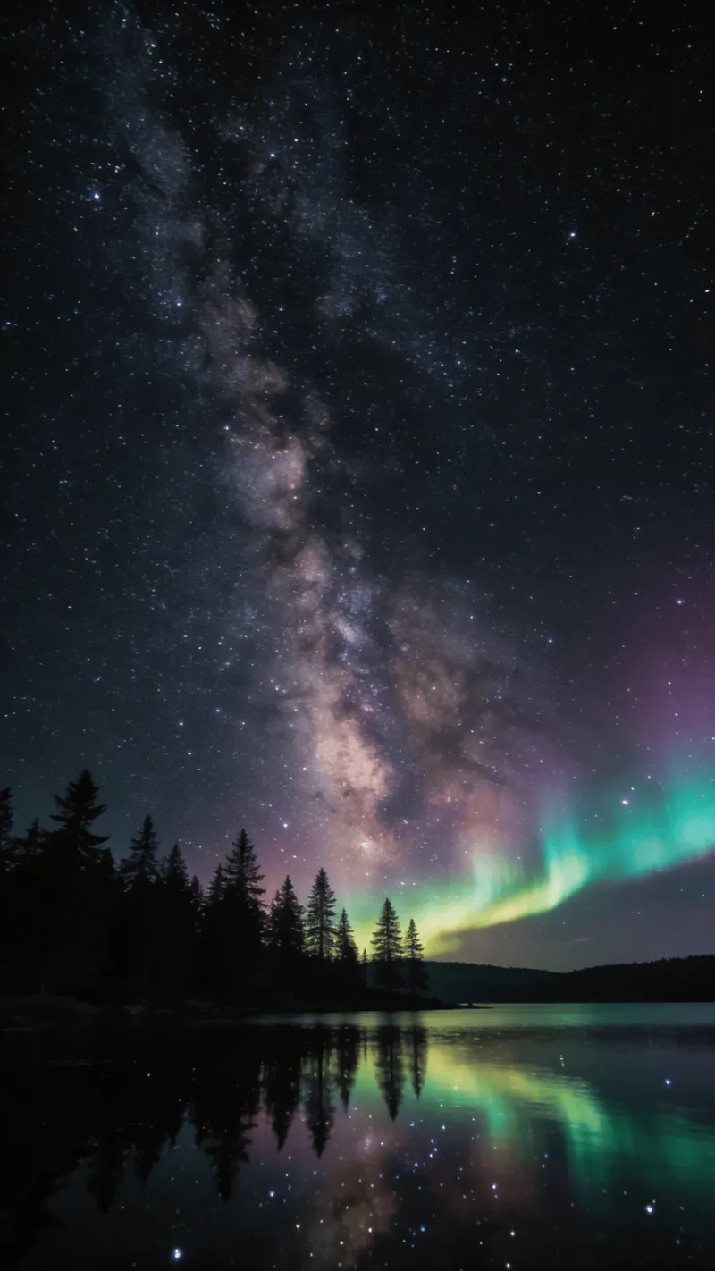 Starlight Aurora Over Pines