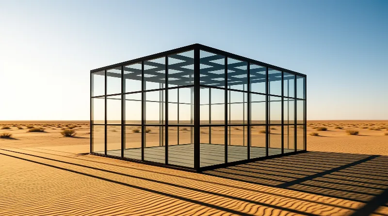 Glass Cube House in Desert