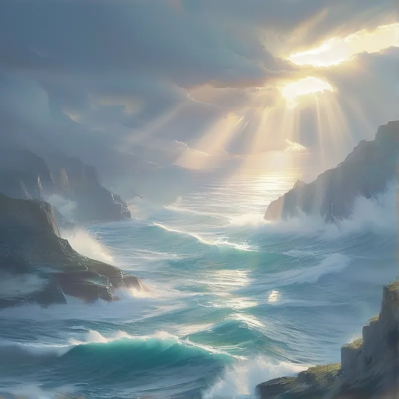 Sunlit Cliffside Waves