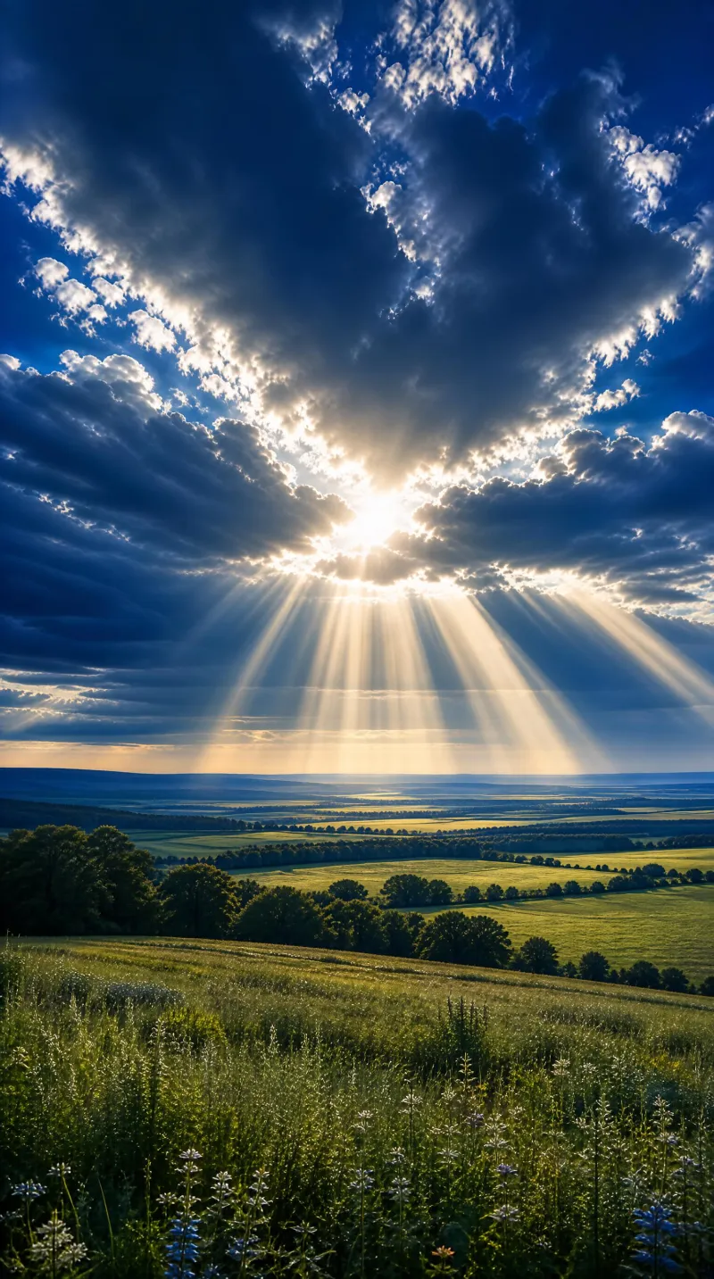 Sunbeams Over Lush Fields