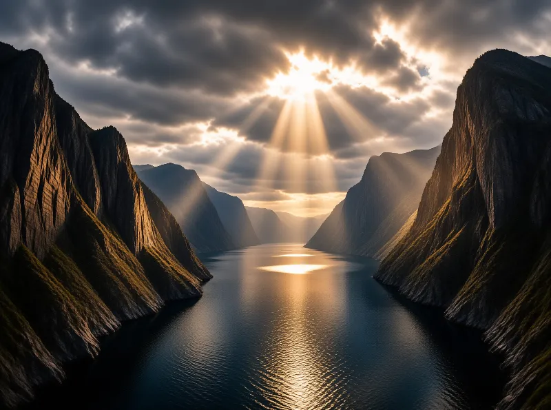 Sunbeams Over the Fjord